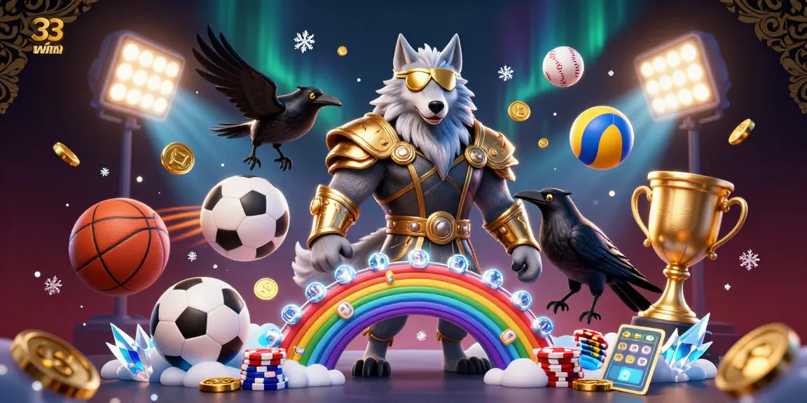 Engage with the action at 33win featuring Odin and ravens in a vibrant casino-inspired scene.