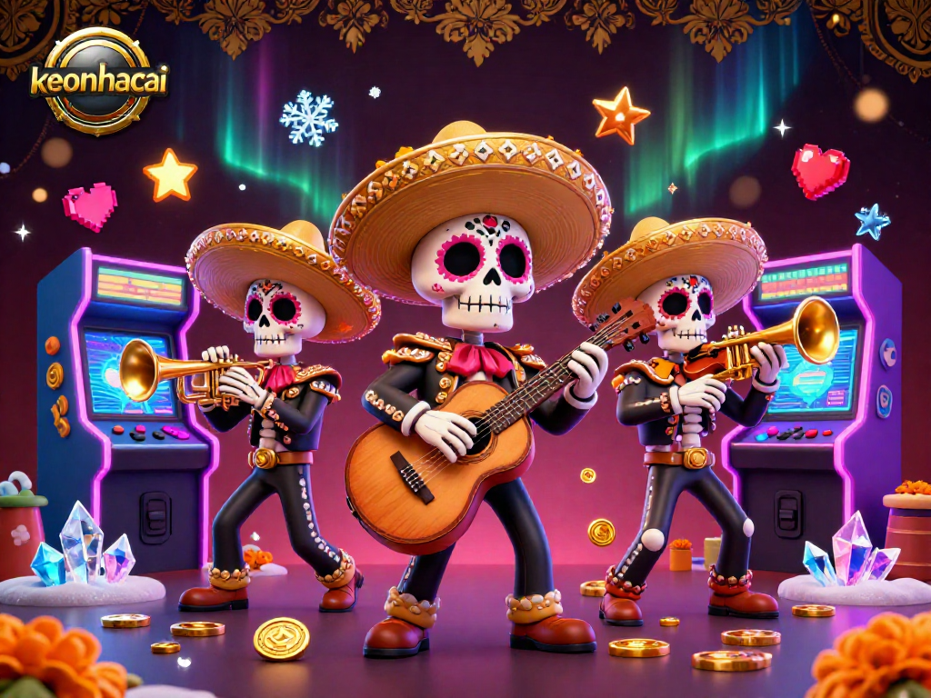 Experience keonhacai with a vibrant mariachi band amidst casino-themed elements, enhancing the gaming atmosphere.