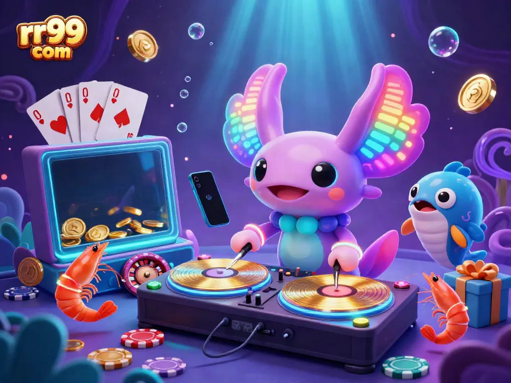 Experience thrilling games at rr99 com with vibrant underwater 3D illustration featuring lively casino elements.