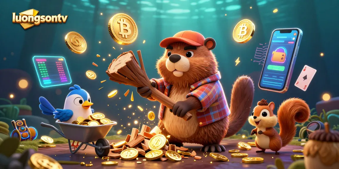 luongsontv enhances your gaming with a vibrant gold coin rain scene featuring dynamic characters and crypto elements