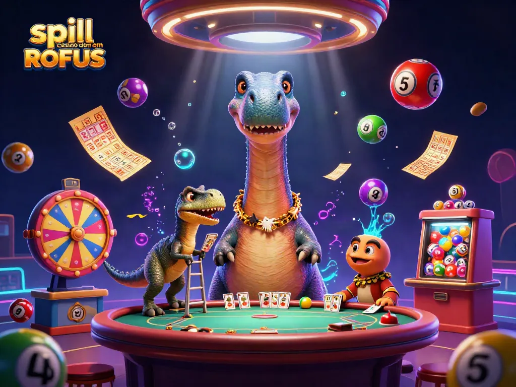 Engage with the vibrant action of spil casino uden om ROFUS, featuring a dinosaur and dynamic game elements.