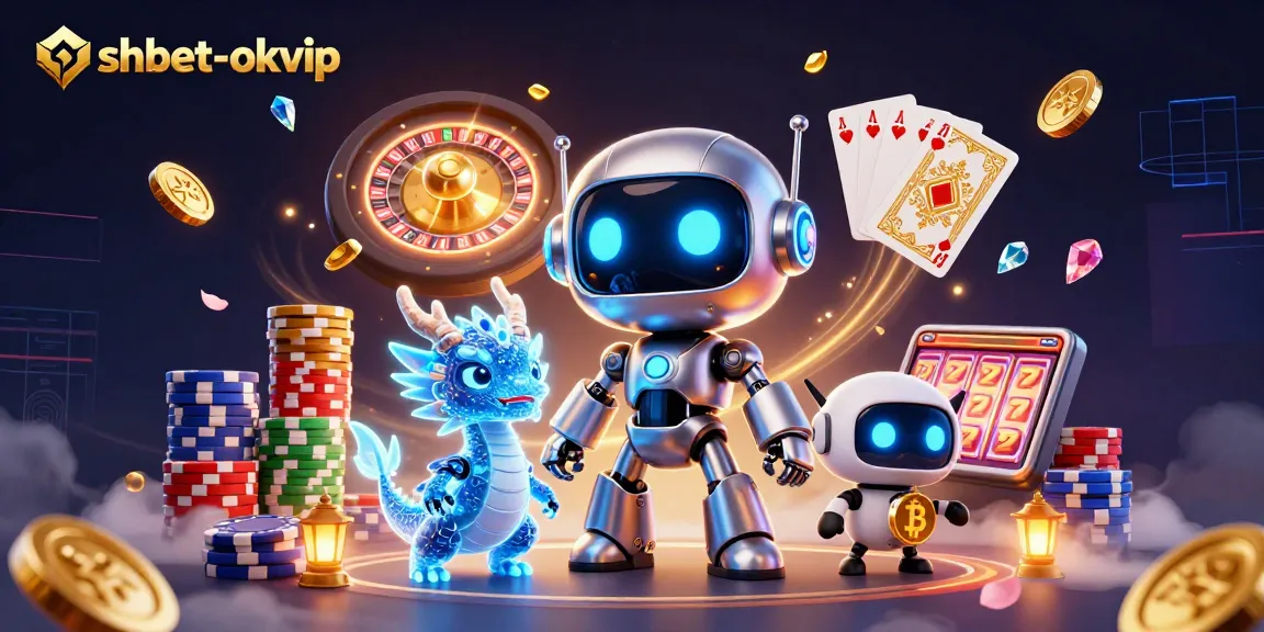 Win big at shbet-okvip, featuring a thrilling 3D gaming scene with futuristic characters and casino elements.