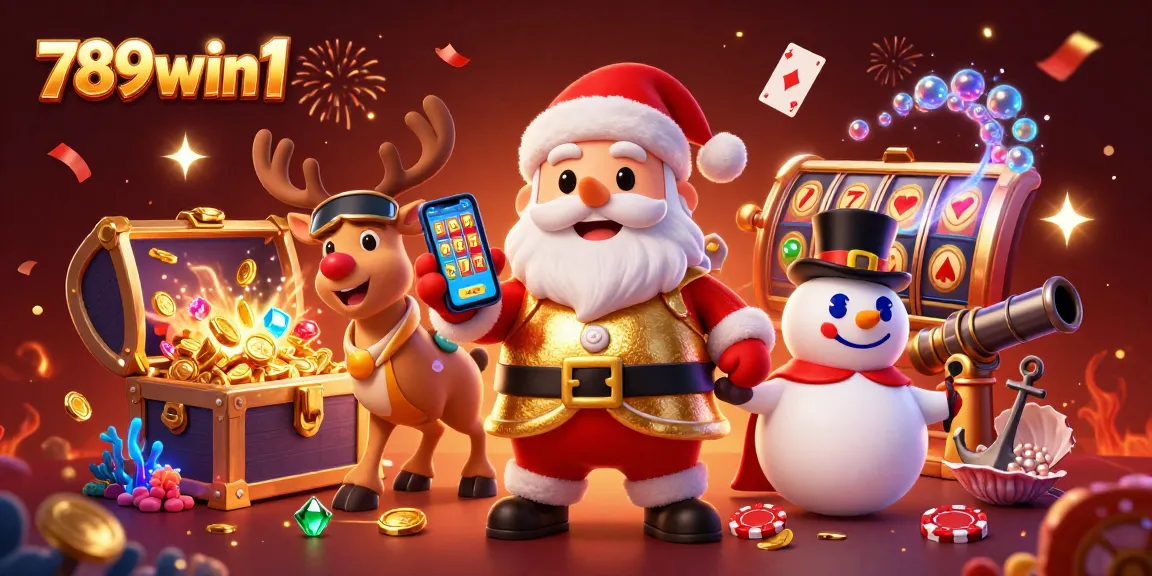 Win big at 789win1 with festive casino characters and vibrant game elements surrounded by jackpots.