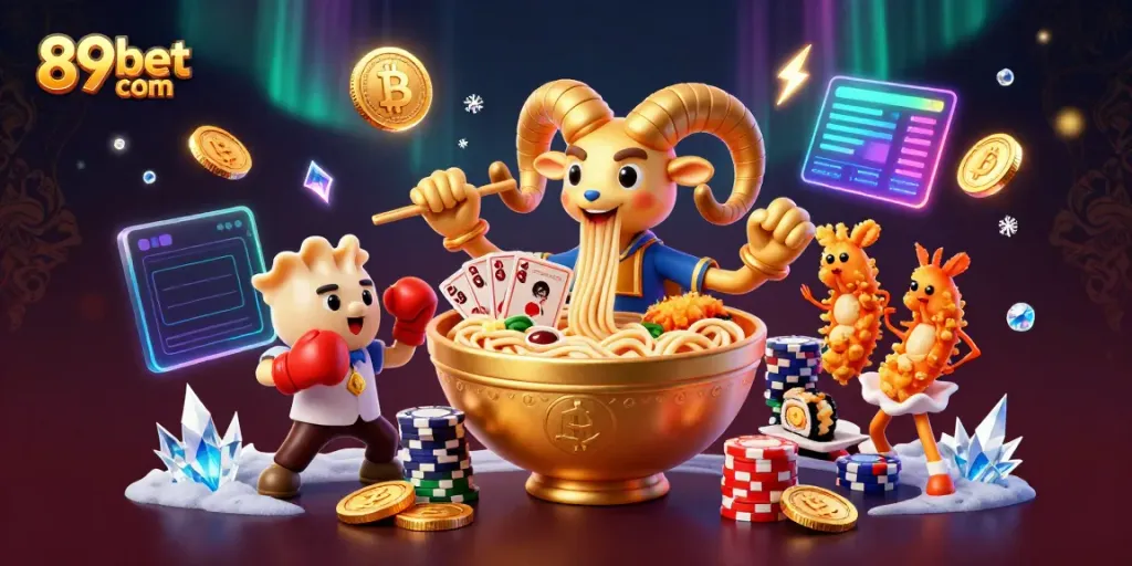 Engage with 89bet com and stack chips in this vibrant 3D casino illustration featuring playful characters.