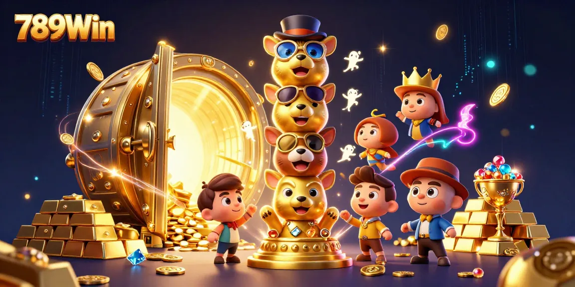 Experience thrilling fun with 789Win as gold treasures burst open in an exciting casino scene.