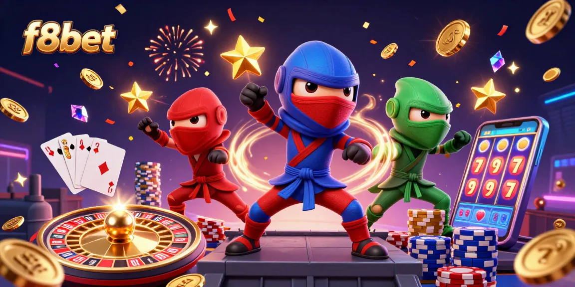 Engage with f8bet through thrilling gameplay, featuring vibrant chameleon ninjas and dynamic casino elements.