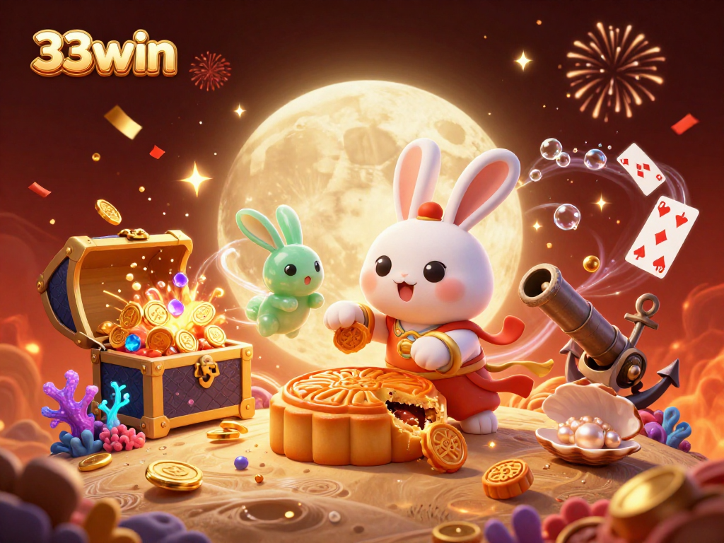 Engage with 33win's vibrant lunar casino scene featuring mythical characters and exciting gaming elements.